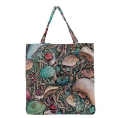 Tiny Forest Mushrooms Grocery Tote Bag by GardenOfOphir