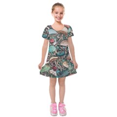 Tiny Forest Mushrooms Kids  Short Sleeve Velvet Dress by GardenOfOphir