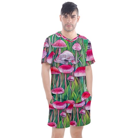 Forest Mushrooms Men s Mesh Tee And Shorts Set by GardenOfOphir