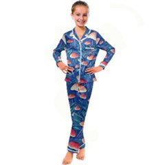 Witchy Mushrooms Kid s Satin Long Sleeve Pajamas Set by GardenOfOphir