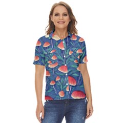 Witchy Mushrooms Women s Short Sleeve Double Pocket Shirt