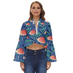 Witchy Mushrooms Boho Long Bell Sleeve Top