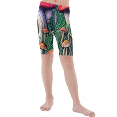 Forest Fairycore Mushroom Foraging Craft Kids  Mid Length Swim Shorts