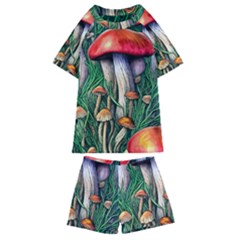 Forest Fairycore Mushroom Foraging Craft Kids  Swim Tee And Shorts Set by GardenOfOphir