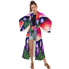 Vintage Flowery Garden Nature Mushroom Maxi Kimono