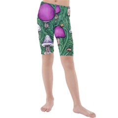 Woodsy Pottery Forest Mushroom Foraging Kids  Mid Length Swim Shorts by GardenOfOphir