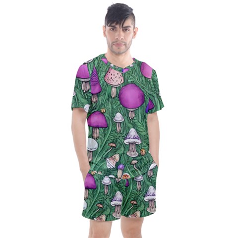 Woodsy Pottery Forest Mushroom Foraging Men s Mesh Tee And Shorts Set by GardenOfOphir