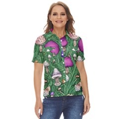 Woodsy Pottery Forest Mushroom Foraging Women s Short Sleeve Double Pocket Shirt