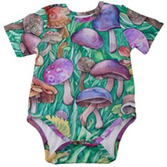 Forestcore Fantasy Farmcore Mushroom Foraging Baby Short Sleeve Bodysuit by GardenOfOphir