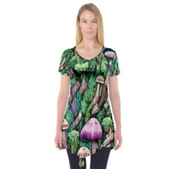 Mushrooms In The Woods Short Sleeve Tunic  by GardenOfOphir