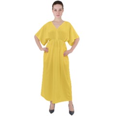 Mustard Yellow	 - 	v-neck Boho Style Maxi Dress by ColorfulDresses