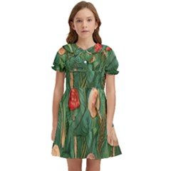 Fairycore Mushroom Kids  Bow Tie Puff Sleeve Dress by GardenOfOphir