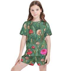 Fairycore Mushroom Kids  Tee And Sports Shorts Set