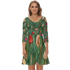 Fairycore Mushroom Shoulder Cut Out Zip Up Dress by GardenOfOphir