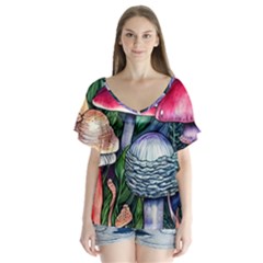 Foraging Mushroom V-neck Flutter Sleeve Top