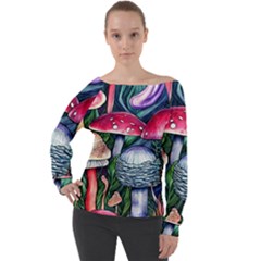 Foraging Mushroom Off Shoulder Long Sleeve Velour Top