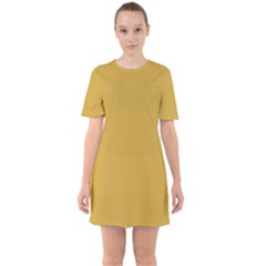 Satin Sheen Gold	 - 	sixties Short Sleeve Mini Dress by ColorfulDresses