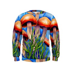 Garden Mushrooms In A Flowery Craft Kids  Sweatshirt by GardenOfOphir