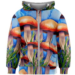 Garden Mushrooms In A Flowery Craft Kids  Zipper Hoodie Without Drawstring by GardenOfOphir