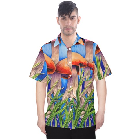 Garden Mushrooms In A Flowery Craft Men s Hawaii Shirt by GardenOfOphir