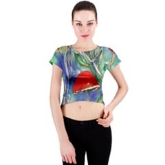 Woodsy Mushroom Forest Foraging Crew Neck Crop Top by GardenOfOphir