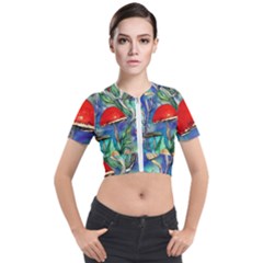 Woodsy Mushroom Forest Foraging Short Sleeve Cropped Jacket by GardenOfOphir