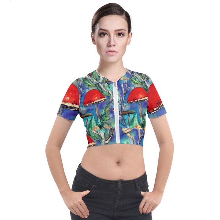 Woodsy Mushroom Forest Foraging Short Sleeve Cropped Jacket