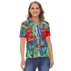 Woodsy Mushroom Forest Foraging Women s Short Sleeve Double Pocket Shirt