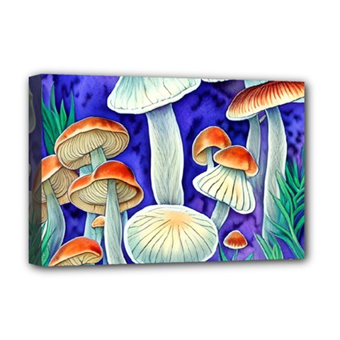 Farmcore Mushroom Foraging In A Forrest Deluxe Canvas 18  X 12  (stretched) by GardenOfOphir