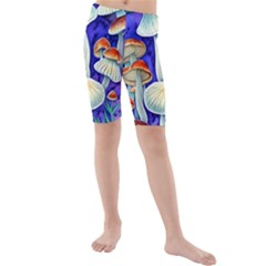 Farmcore Mushroom Foraging In A Forrest Kids  Mid Length Swim Shorts by GardenOfOphir