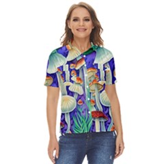 Farmcore Mushroom Foraging In A Forrest Women s Short Sleeve Double Pocket Shirt