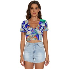 Farmcore Mushroom Foraging In A Forrest V-neck Crop Top by GardenOfOphir