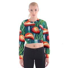 Enchanted Forest Mushroom Cropped Sweatshirt by GardenOfOphir