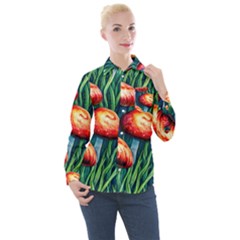 Enchanted Forest Mushroom Women s Long Sleeve Pocket Shirt