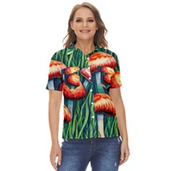 Enchanted Forest Mushroom Women s Short Sleeve Double Pocket Shirt