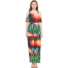 Enchanted Forest Mushroom Draped Sleeveless Chiffon Jumpsuit by GardenOfOphir