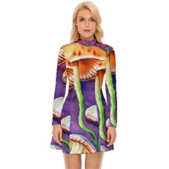 Foraging Mushroom Garden Long Sleeve Velour Longline Dress by GardenOfOphir