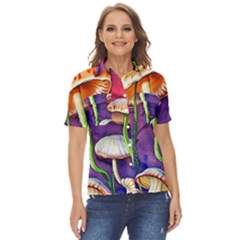 Foraging Mushroom Garden Women s Short Sleeve Double Pocket Shirt