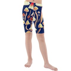 Natural Mushroom Fairy Garden Kids  Mid Length Swim Shorts