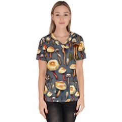 Forest Mushrooms Women s V-neck Scrub Top by GardenOfOphir