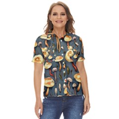 Forest Mushrooms Women s Short Sleeve Double Pocket Shirt