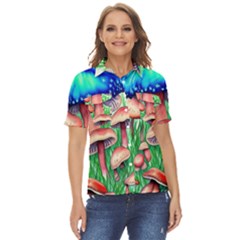 Light And Airy Mushroom Witch Artwork Women s Short Sleeve Double Pocket Shirt