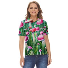 Foreboding Goblincore Mushroom Women s Short Sleeve Double Pocket Shirt