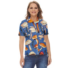 Tiny And Delicate Animal Crossing Mushrooms Women s Short Sleeve Double Pocket Shirt