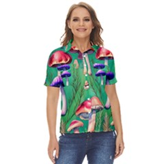 Foresty Mushroom Women s Short Sleeve Double Pocket Shirt