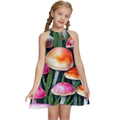 Goblincore Mushroom Kids  Halter Collar Waist Tie Chiffon Dress