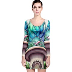 Mushrooms Nature s Little Wonders Long Sleeve Velvet Bodycon Dress