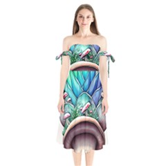 Mushrooms Nature s Little Wonders Shoulder Tie Bardot Midi Dress