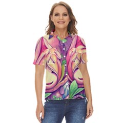 Forest Mushroom Women s Short Sleeve Double Pocket Shirt