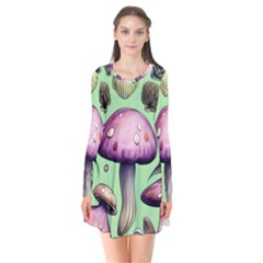 Witchy Forest Mushroom Long Sleeve V-neck Flare Dress by GardenOfOphir